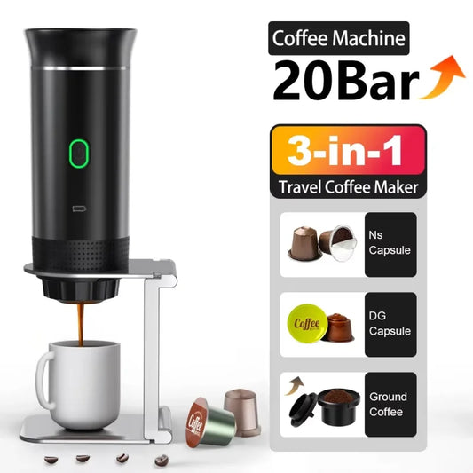 Wireless Electric Portable Espresso Coffee Machine for Car & Home Camping Coffee Maker 3-in-1 Capsule Powder Travel Coffee Maker